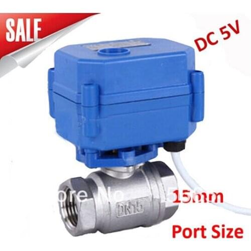 Motorized Ball Valve Stainless Steel 304 1/2" DN15 DC5V ,CR03 Wire, 2 way Electric Ball Valve