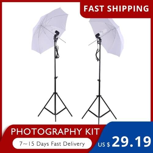 Photo Studio Lighting Kit Set 2Pcs 2 Meters 6.6Ft Light Stand + 2Pcs 33 Inch White Soft Light Umbrella + 2Pcs 45W Light Bulb