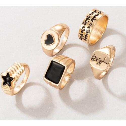 5PCS/Set Hiphop Gold Chain Rings Set For Women Girls Punk Geometric Simple Finger Rings 2021 Trend Jewelry Party