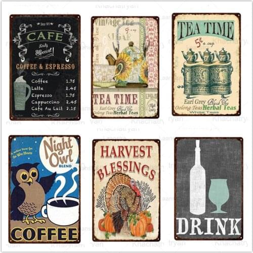 Drink Mental Sign Room Decor Coffee Vintage Decor Coffee Shop Wall Art Bar Mental Plate Vegetables Living Room Wall Picture Iron