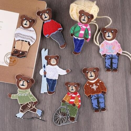 Cartoon bear riding a bicycle Patch Embroidery DIY Badge Stickers Patch Decoration Childrens Clothing Stickers Accessories