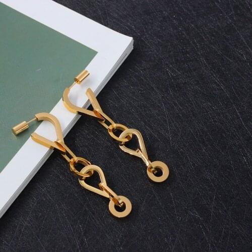 Stainless Steel Gold Chain Link Drop Earrings Women Minimalism Long Chain Earrings Gift For Him