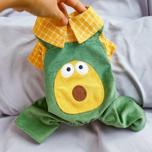 Dog Cat Coat Summer Clothes For Pets Avocado Yellow-green stitching Jumpsuit Pet Puppy Spring/Summer Dress Design 5 Sizes