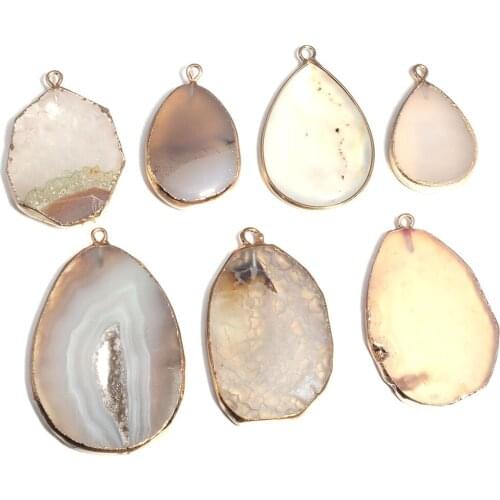 Natural Agates Stone Pendants Irregular Grey Geode Agates Charms for Jewelry Making Necklace Bracelet Gift