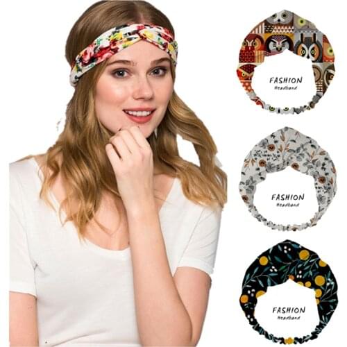2021 Women Bohemian Hair Bands Retro owls Print Headbands Retro Turban Bandage Bandanas HairBands Hair Accessories Headwrap