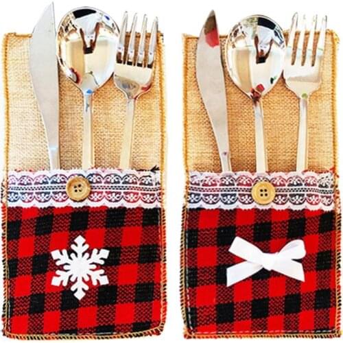 Christmas Table Mat Linen Cutlery Cover Cloth Christmas Dinner Table Holders Pockets Christmas Decoration For Restaurant Hotel