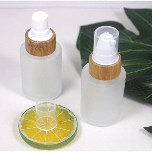20pcs 30ml Clear Frosted Glass Bamboo Cap Spray Bottle Cosmetic Natural Wood Lotion Pump Packaging Container