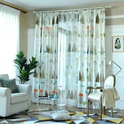 Fresh Style Blackout Cartoon Curtains for Kids Room Living Room Village/Tree/House Print Bedroom Window Curtain Children Curtain