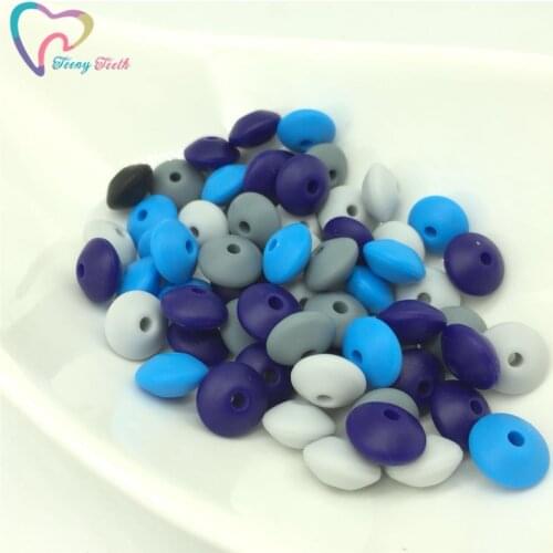 Teeny Teeth 50 PCS Navy Blue Gray Abacus Silicone Beads Teething Lentils Silicone Beads Spacers Silicone Baby Pendant Toys Beads