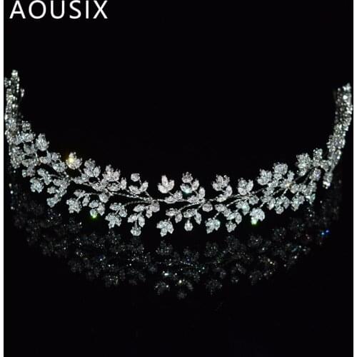 TECAN Shiny Crystal Soft Leaf CZ Tiaras and Crowns Female Headband Bridal Head Hair Accessories For Party Wedding Jewelry Gift