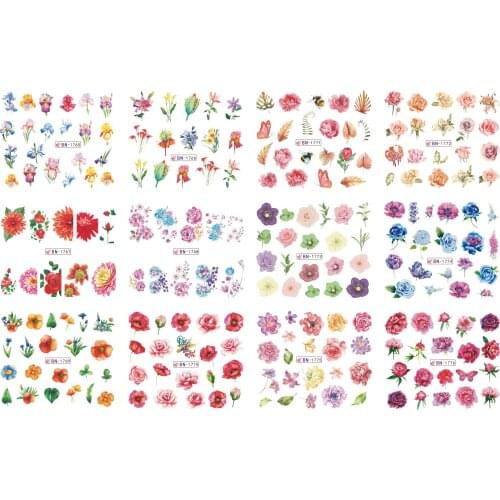 UPRETTEGO 12 PACKS / LOT NAIL ART BEAUTY WATER DECAL SLIDER NAIL STICKER TROPICAL PLANT LEAF FLOWERS SUMMER BN1765-1776