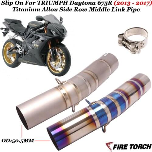 Motorcycle Exhaust Modified Titanium Alloy Side Row Middle Link Pipe Connect 51MM Muffler For TRIUMPH Daytona 675R 2013 - 2017