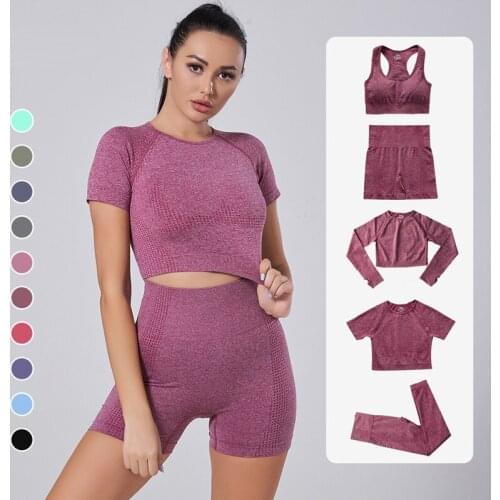 2/3/5PCS Seamless Women Yoga Set Breathable Fitness Suit Fitness Long Sleeve Crop Top High Waist Leggings Sports Suits 2021