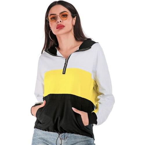 Womens Hooded Pullover Loose Version Stitching Contrast Color Sweatshirt Female In Spring And Autumn Sudadera Mujer En