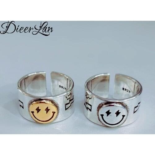 Punk Vintage Style Silver Color Big Smile Face Finger Rings For Women Antique Ring Christmas Gifts Jewelry 2021