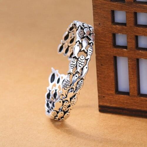 MEYRROYU Sterling Silver Three-layer Multi-fish Connection Hollow Bangle Female Cute Sweet Handmade Jewelry Gift Pandora 925