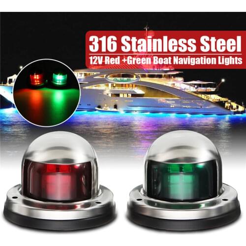 1Pc 12V LED Navigation Lights Stainless Steel Red Green Boat Marine Indicator Spot Light Marine Boat Yacht Sailing Signal Light