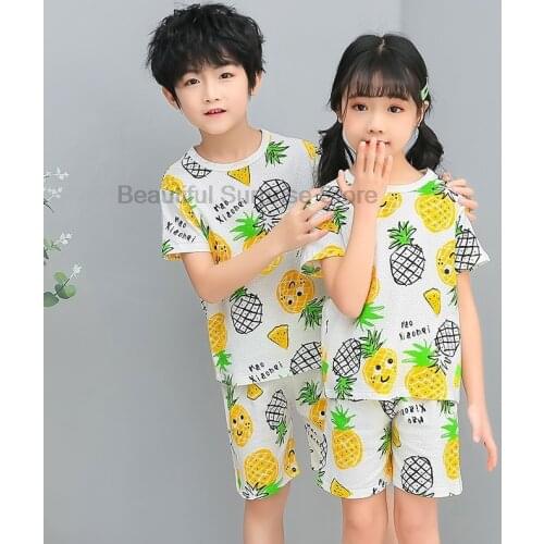 Baby pajamas-kids Sets Cotton Boys Sleepwear Suit Summer Girls Pajamas Short Sleeve Pijamas Tops+Pants 2pcs Children Clothing