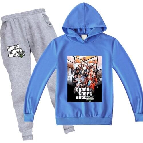 Fashion Hoodie Pants 2pcs Sets Cartoon Printing GTA 5 Baby Clothes Girls Toddler Teenage Boutique Kids Clothing 12 14 Years
