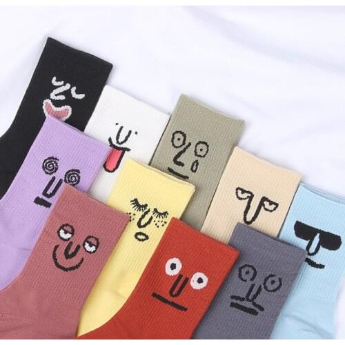 2020 New Kawaii Women Socks Cotton Comfortable Long Socks Ins Style Funny Emoticons Stocking Hot Sale Popular Stocking Wholesale