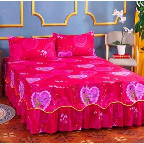 3pcs/set Bedding 1 Bed Sheet + 2 Pillowcase Fashion Autumn Bedding Non-slip Bed Skirt Fitted Mattress Bedroom Purple F0016