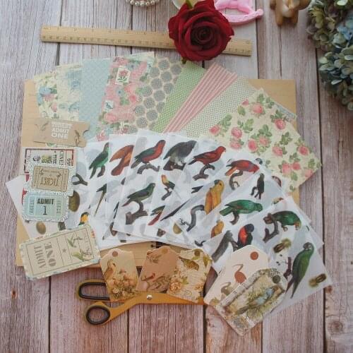 30 Pcs DIY Bird paradise Parrot Flamingo Theme Tag Mini Card Background Craft Paper Scrapbooking Creative Gift Use