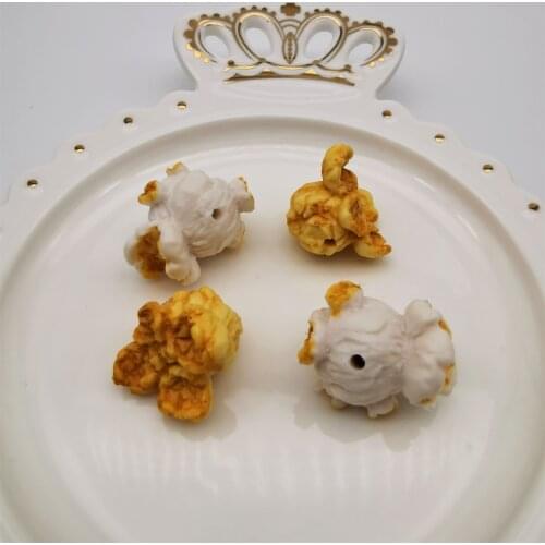 4pcs Simulated Popcorn Resin Perforation Diy Keychain Findings Decor Charms Crafts Beads Child Jewelry Making Gift