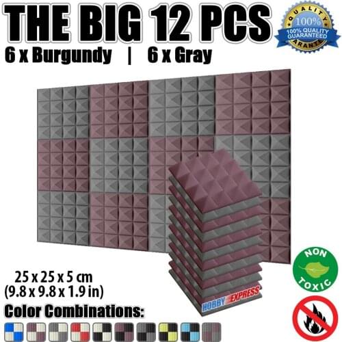 Arrowzoom 25 x 25 x 5 cm (9.8 x 9.8 x 1.9 in) 12 pcs Pack Sound-Absorbing Pyramid Acoustic Studio Foam Tile Panel KK1034
