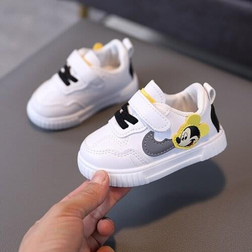 Disney White Casual Shoes For Baby Boy Girl Brand Children Sneaker Mickey Mouse Kids Sports Shoes Toddler Walking Shoes 0-3 Year