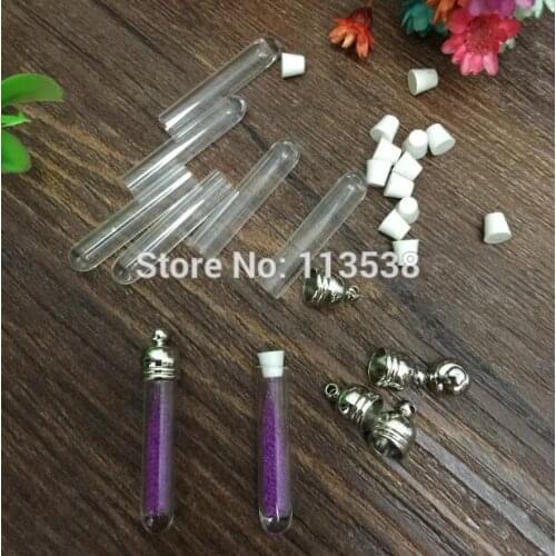 Freeshipping 300pcs/lot round bottom tube glass Vial Pendant 5mm (metal cap rubber plug/mini/charm/ bottle/miniature/vials)