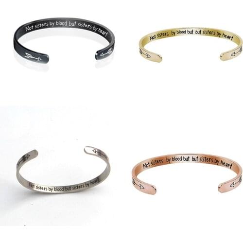 Stainless Steel Cuff Bracelets Bangles“Not Sisters by Blood But Sisters by Heart”Friendship Bracelet For female Best Friend Gift
