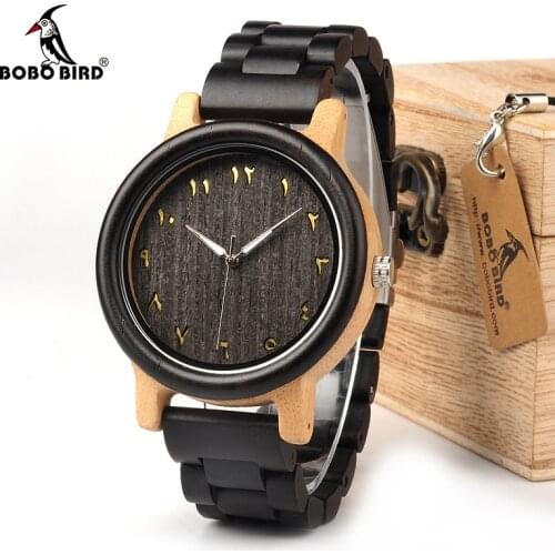 BOBO BIRD WN14N15 Wenge Wooden Watches Eastern Arabic Persian Farsi Numerals Dial Face Watchs Ebony Band Watch for Lovers