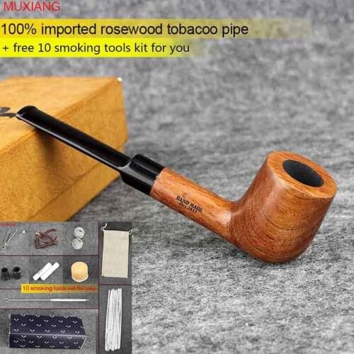 MUXIANG Imported kevazingo wood Tobacco Pipe Straight Stem with Acrylic Saddle Mouthpiece 9mm Filter Menchurchwarden Pipe ad0002