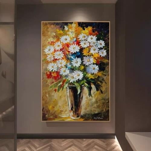 Daisy Oil Paintings on Canvas Wall Pictures Abstract Flower Posters and Prints for Home Living Room Wall Art Cuadros Decoracion