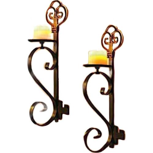 Creative Wall Hanging Candle Holder Retro Candlestick Metal Living Room Courtyard Candles Home Decoration Bougeoir Gift FC514