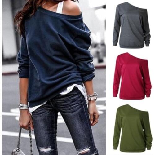 Fashion Style One Shouder Casual Soft Long Sleeve Shirt Women Cotton Tops Off The Shoulder Blouse Plus Size Full Solid