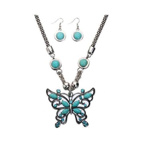 MOODPC Free shipping Vintage Necklace Jewelry sets Butterfly Pendants Necklaces & Earring