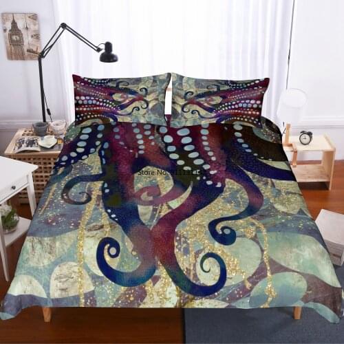 Marine Octopus Pattern 3D-printed Home Decor Home Textile Modern Bedding Full Large Size Down Quilt Cover Pillowcase