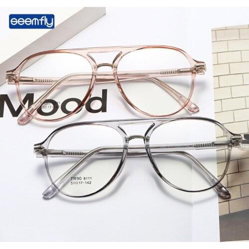 Seemfly Fashion Large Pilot Glasses Frame HD Lens Plain Glasses Double Beam Ultralight Transparent Color Frame Spectacles Unisex