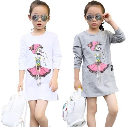 3 4 5 6 7 8 9 10 11 12 Year Girls Dress Cotton Long Sleeve Kids Dresses for Girls Spring Autumn Teen Children T-shirt Clothing