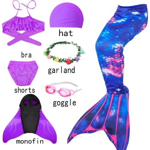 Princess Girls Dress Swimsuit Flipper Mermaid Tail Swimming Mermaid Tail With Fin Children Party Cosplay Swimming 3-12Y