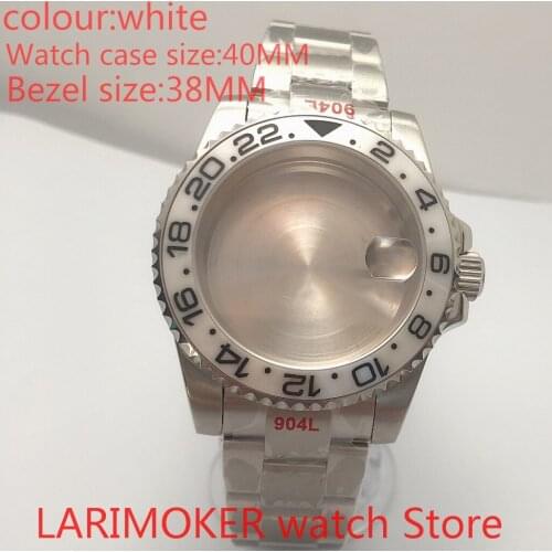 Suitable for NH35 NH36 Mingzhu 40mm sapphire glass 904L stainless steel case sealing bottom cover, with bezel white