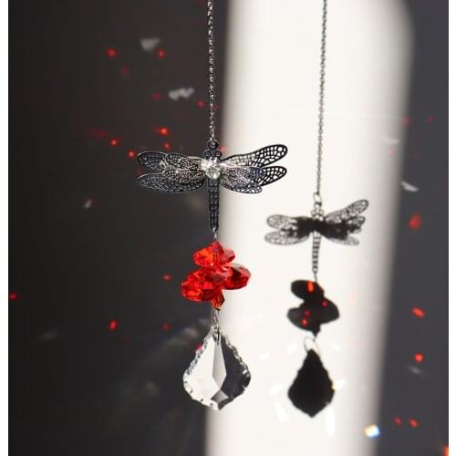 Dragonfly Handcrafted Hanging Crystal Garland Sun Pendant DIY Chandelier Jewelry Center Part Decoration Garden Ornament