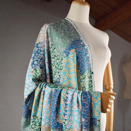 Half Meter Fresh Pastoral Red Green Patchwork Flower Print Chiffon Fabric For Upper Clothes Dress Material Soft T1664