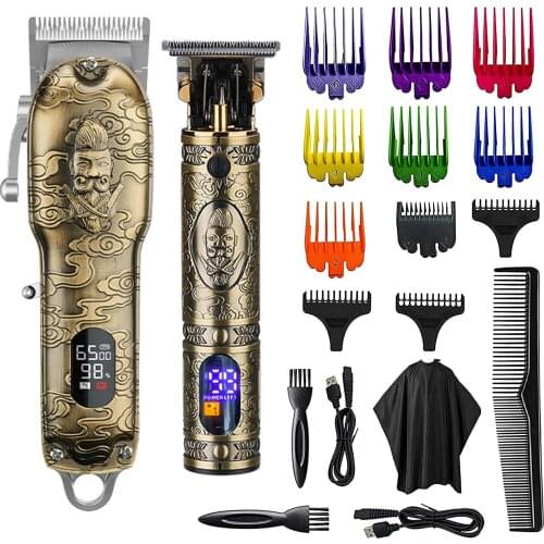Professional Barber LED Hair Trimmer All Metal Electric Hair Clipper Rechargeable Man Haircut Machine Men Beard Mens Trimmer