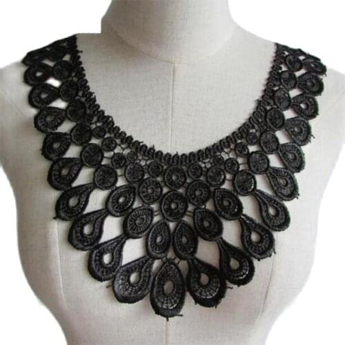 Luxury black cotton embroidery flower lace collar Fabric Sewing Applique DIY material ribbon trim neckline guipure wedding decor