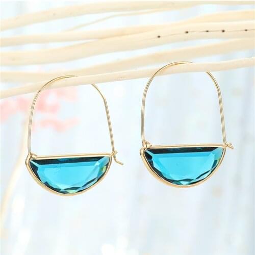 Metal Irregular Crystal Fan Shaped Drop Earrings Fashion Unique Geometric Semicircle Drop Earrings For Womens Gift Jewelry
