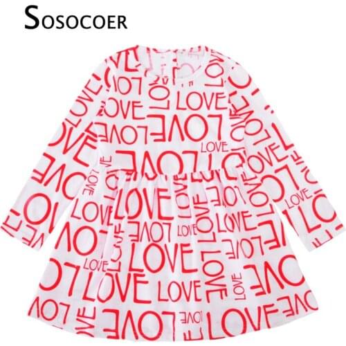 SOSOCOER Girl Dress Autumn 2017 New Fashion Letter LOVE Long-sleeve Kids Party Dresses High Quality Baby Girls Clothes Outfits