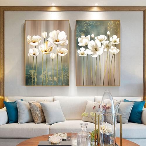 Modern abstract canvas painting retro pink flower poster print modern art wall picture living room bedroom nordic home decoratio