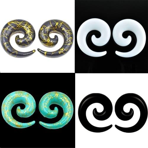 BOG-Pair Acrylic Spiral Gauges White Ear Tapers Stretching Plugs Black Ear Tunnel Expanders Body Piercing Jewelry